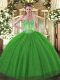 Dazzling Green Ball Gowns Tulle and Sequined Sweetheart Sleeveless Beading Floor Length Lace Up Sweet 16 Quinceanera Dress