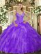 Best Lavender Sleeveless Floor Length Beading and Ruffles Lace Up Quinceanera Dresses