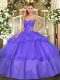 New Style Floor Length Lace Up Quinceanera Dresses Lavender for Military Ball and Sweet 16 and Quinceanera with Beading and Ruffled Layers