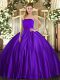 Customized Purple Strapless Neckline Ruching Quince Ball Gowns Sleeveless Lace Up