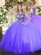 Lavender Ball Gowns Tulle Scoop Sleeveless Beading Floor Length Lace Up Sweet 16 Quinceanera Dress