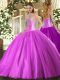 Lilac Ball Gowns Beading 15 Quinceanera Dress Lace Up Tulle Sleeveless Floor Length