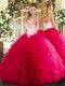 Sweetheart Sleeveless Quinceanera Dress Floor Length Beading and Ruffles Hot Pink Tulle
