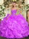 Organza Sleeveless Floor Length Sweet 16 Quinceanera Dress and Beading and Ruffles