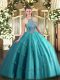 Sleeveless Tulle Floor Length Lace Up Sweet 16 Quinceanera Dress in Teal with Beading and Appliques