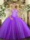 Suitable Sleeveless Tulle Floor Length Lace Up Ball Gown Prom Dress in Lavender with Beading