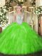 Ball Gowns Beading and Ruffles Sweet 16 Dress Zipper Tulle Sleeveless Floor Length