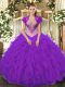 Inexpensive Purple Organza Lace Up Quinceanera Gown Sleeveless Floor Length Beading and Ruffles