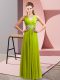 V-neck Sleeveless Lace Up Evening Dress Yellow Green Chiffon
