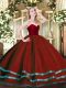Elegant Sleeveless Tulle Floor Length Zipper 15 Quinceanera Dress in Wine Red with Ruffled Layers