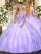 Sumptuous Lavender Ball Gowns Tulle Strapless Sleeveless Appliques and Ruffles Floor Length Lace Up Sweet 16 Dresses