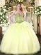 Suitable Light Yellow Sleeveless Beading Floor Length 15 Quinceanera Dress