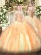 Multi-color Ball Gowns Tulle Off The Shoulder Sleeveless Beading and Ruffles Floor Length Lace Up Sweet 16 Quinceanera Dress