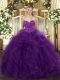 Unique Sleeveless Organza Floor Length Lace Up Vestidos de Quinceanera in Purple with Ruffles