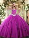 Top Selling Tulle Sleeveless 15th Birthday Dress Brush Train and Appliques