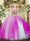 Fuchsia Scoop Neckline Beading and Ruffles Sweet 16 Dress Sleeveless Lace Up