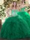 Dark Green Sweetheart Neckline Beading and Ruffles Quinceanera Gown Sleeveless Lace Up