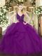 Purple Ball Gowns Beading and Ruffles Quinceanera Gown Zipper Tulle Sleeveless Floor Length