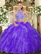 Discount Floor Length Purple Quinceanera Dress Halter Top Sleeveless Criss Cross