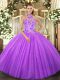 Halter Top Sleeveless Lace Up Sweet 16 Quinceanera Dress Lavender Tulle