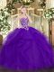 Fantastic Purple Sweetheart Lace Up Beading and Ruffles Quince Ball Gowns Sleeveless