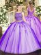 Lavender Two Pieces Beading and Appliques Quinceanera Gowns Lace Up Tulle Sleeveless Floor Length