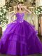 Gorgeous Tulle Sleeveless Floor Length Quince Ball Gowns and Embroidery and Ruffled Layers