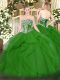 High Quality Tulle Strapless Sleeveless Lace Up Beading and Ruffles Sweet 16 Quinceanera Dress in Green