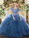 Floor Length Ball Gowns Sleeveless Teal Quinceanera Dresses Clasp Handle