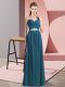Sleeveless Floor Length Beading Lace Up Prom Dresses with Teal