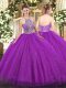 Charming Floor Length Fuchsia 15th Birthday Dress Tulle Sleeveless Beading