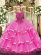 Fuchsia Scoop Neckline Beading and Ruffled Layers Quinceanera Gowns Sleeveless Zipper