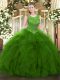Organza Scoop Sleeveless Zipper Beading and Ruffles Quinceanera Dresses in Green
