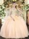 Sweetheart Sleeveless Sweet 16 Quinceanera Dress Floor Length Beading Champagne Organza