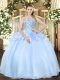 Chic Light Blue Organza Lace Up Sweetheart Sleeveless Floor Length Quinceanera Dresses Beading