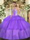 Romantic Lavender Ball Gowns Tulle Sweetheart Sleeveless Beading and Ruffled Layers Floor Length Lace Up Quinceanera Gowns