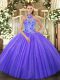 Pretty Purple Sweet 16 Quinceanera Dress Tulle Sleeveless Beading and Embroidery