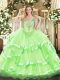 Lace Up V-neck Beading and Ruffled Layers Sweet 16 Quinceanera Dress Organza Sleeveless