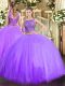 Lavender Tulle Lace Up Scoop Sleeveless Floor Length Sweet 16 Quinceanera Dress Beading