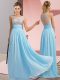 Aqua Blue Empire Beading Prom Dresses Side Zipper Chiffon Sleeveless Floor Length