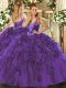 Fantastic Purple Sleeveless Floor Length Beading and Ruffles Lace Up Quinceanera Dresses