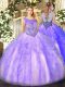 High Quality Lavender Ball Gowns Organza Scoop Sleeveless Beading and Ruffles Floor Length Lace Up Quinceanera Gown