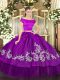 Purple Quinceanera Dresses Military Ball and Sweet 16 and Quinceanera with Embroidery Off The Shoulder Short Sleeves Zipper
