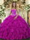 Dazzling Floor Length Fuchsia Vestidos de Quinceanera Organza Sleeveless Beading and Ruffles