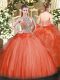 Halter Top Sleeveless Lace Up Sweet 16 Quinceanera Dress Red Tulle