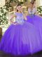 Beauteous Lavender Ball Gowns Scoop Sleeveless Tulle Floor Length Zipper Beading Quince Ball Gowns