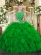 Green Sleeveless Organza Zipper 15th Birthday Dress for Military Ball and Sweet 16 and Quinceanera