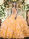 High Class Orange Lace Up High-neck Beading and Ruffled Layers Quinceanera Gowns Organza Sleeveless High Class Orange Lace Up High-neck Beading and Ruffled Layers Quinceanera Gowns Organza Sleeveless