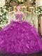 Dynamic Fuchsia Ball Gowns Sweetheart Sleeveless Organza Floor Length Lace Up Beading and Ruffles Quinceanera Gowns