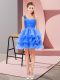 Sleeveless Mini Length Beading and Ruffled Layers Lace Up Prom Dresses with Blue